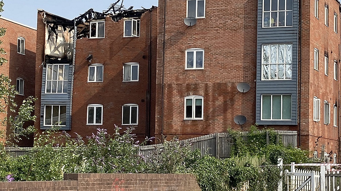 Block of flats after fire in Boston, Lincolnshire 