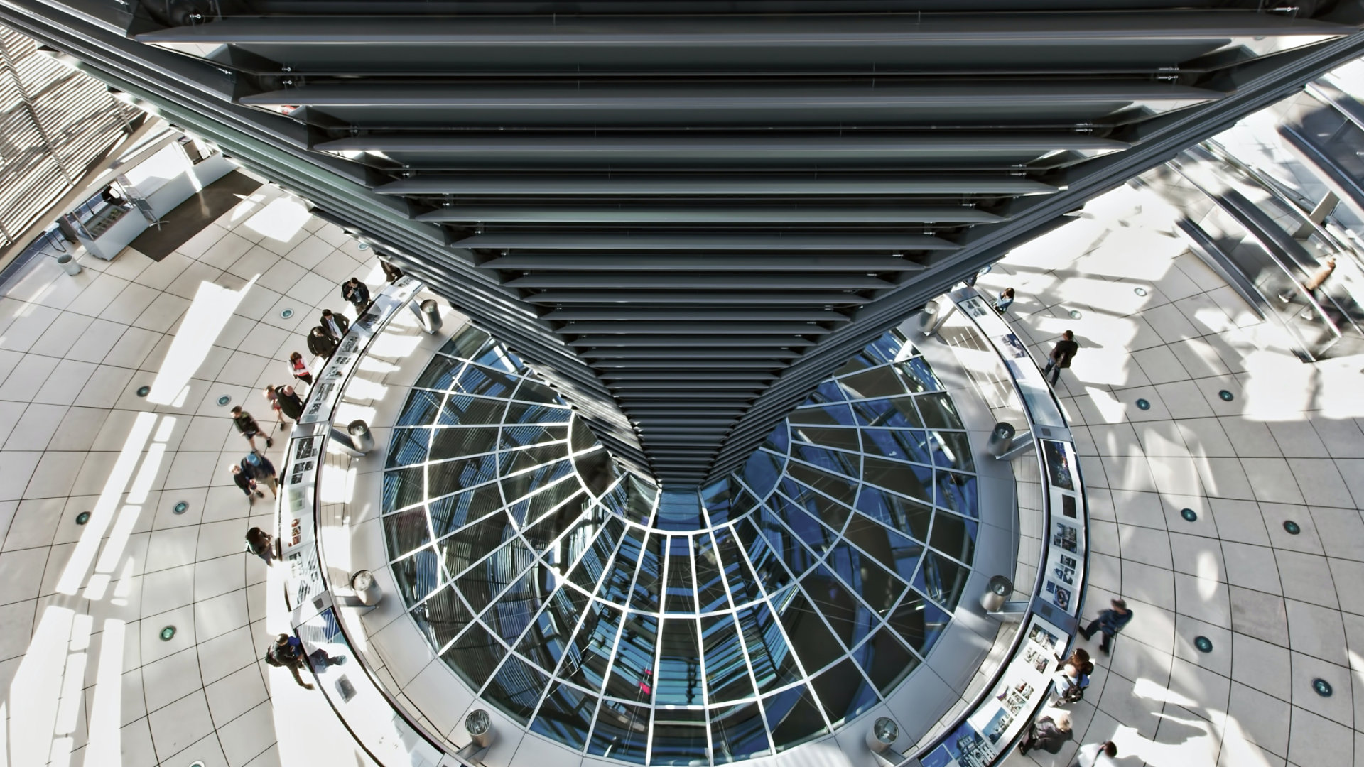 People inside a glass atrium