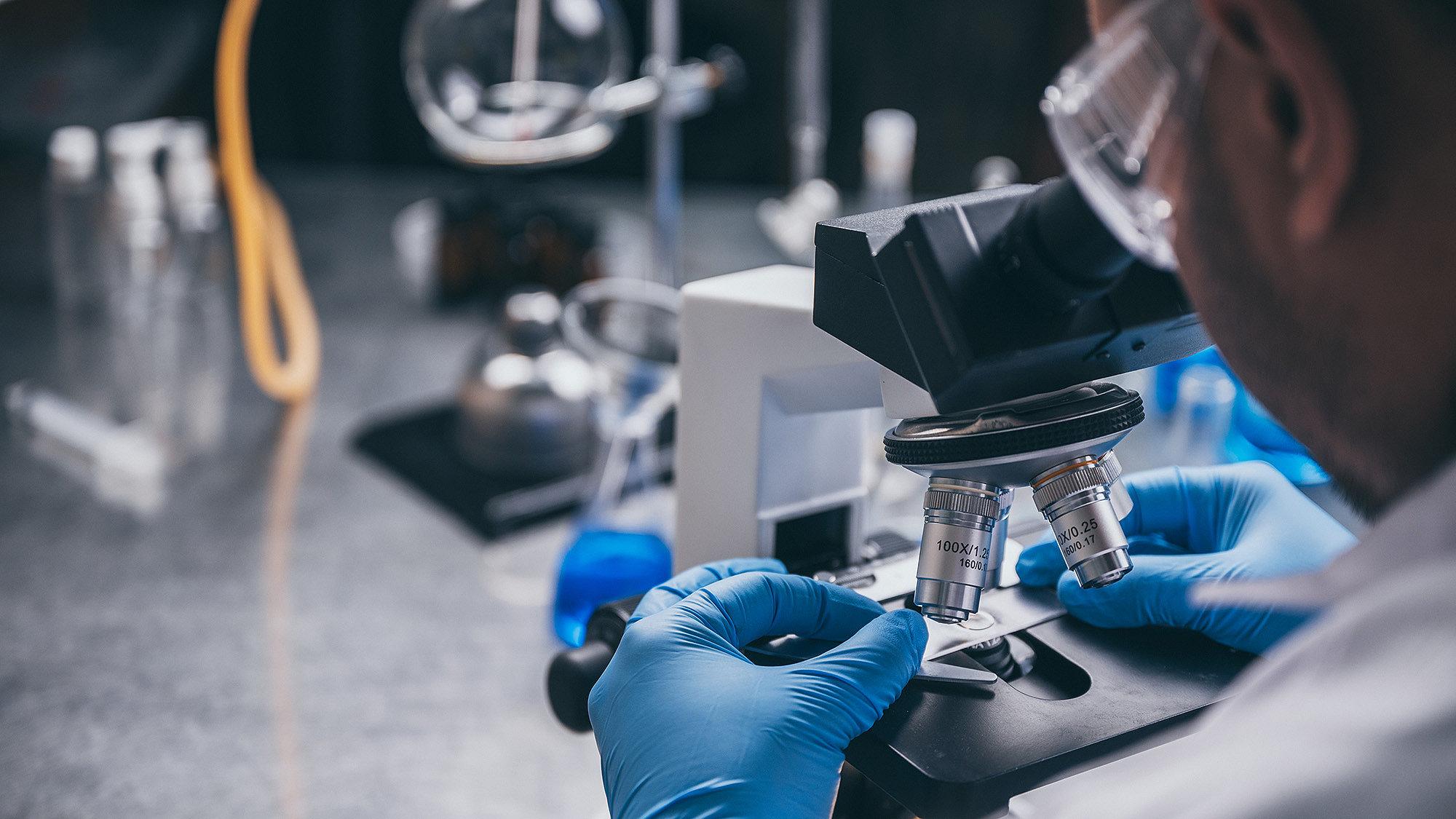 Photo of a lab worker in a life sciences laboratory