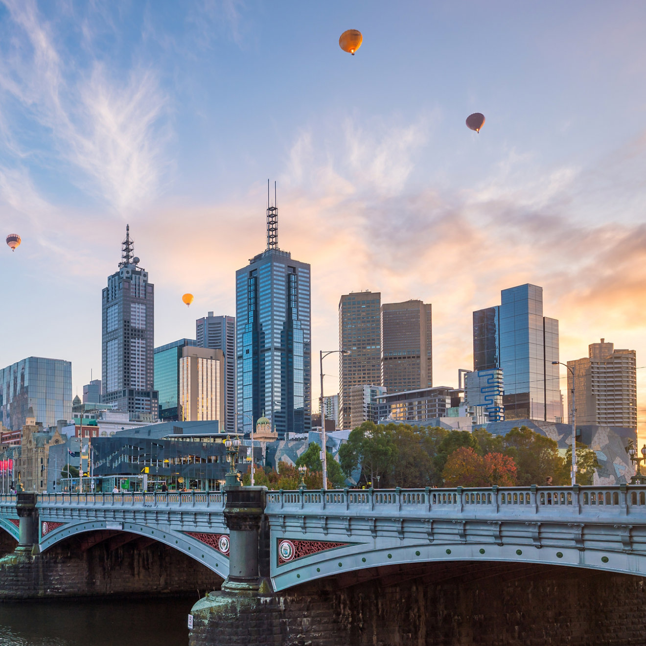 Melbourne city skyline at twilight in Australia