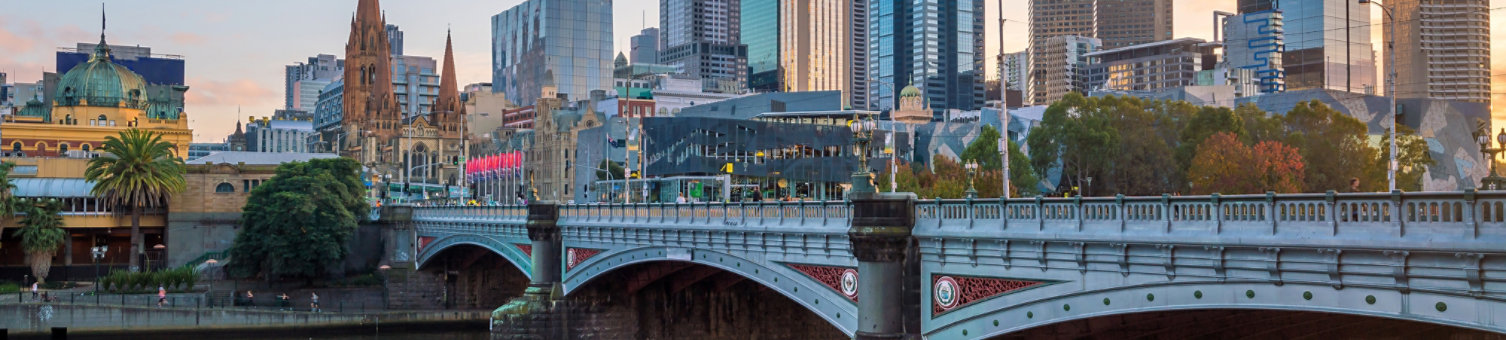 Melbourne city skyline at twilight in Australia