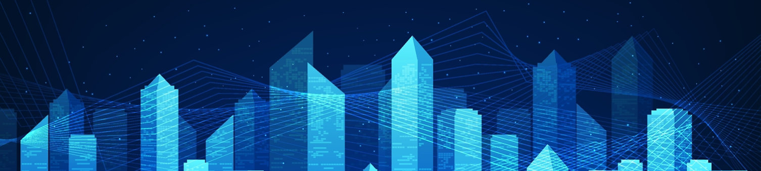 Blue shapes on a dark blue background