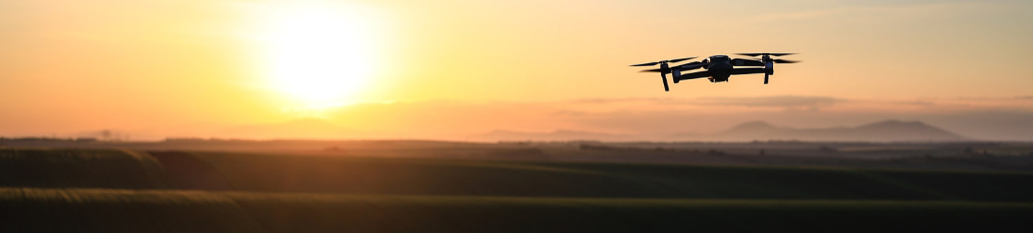Drone hovering over field