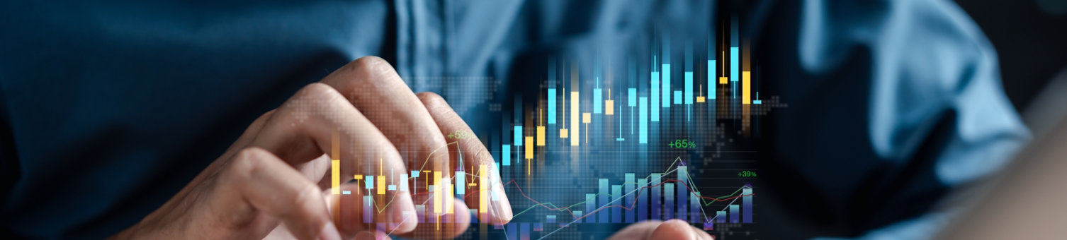 Hands on a phone with a data graphic