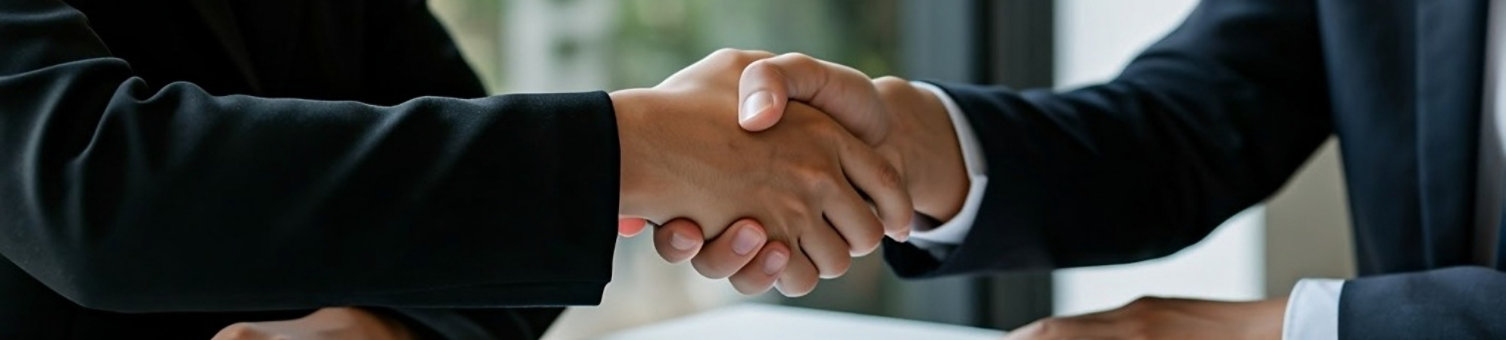 Outdoor photo of close-up of a handshake between two professionals over a real estate contract on a desk. a model house, pen, and keys are placed nearby, symbolizing a successful property deal or mortgage agreement. the scene is well-lit with a clean,