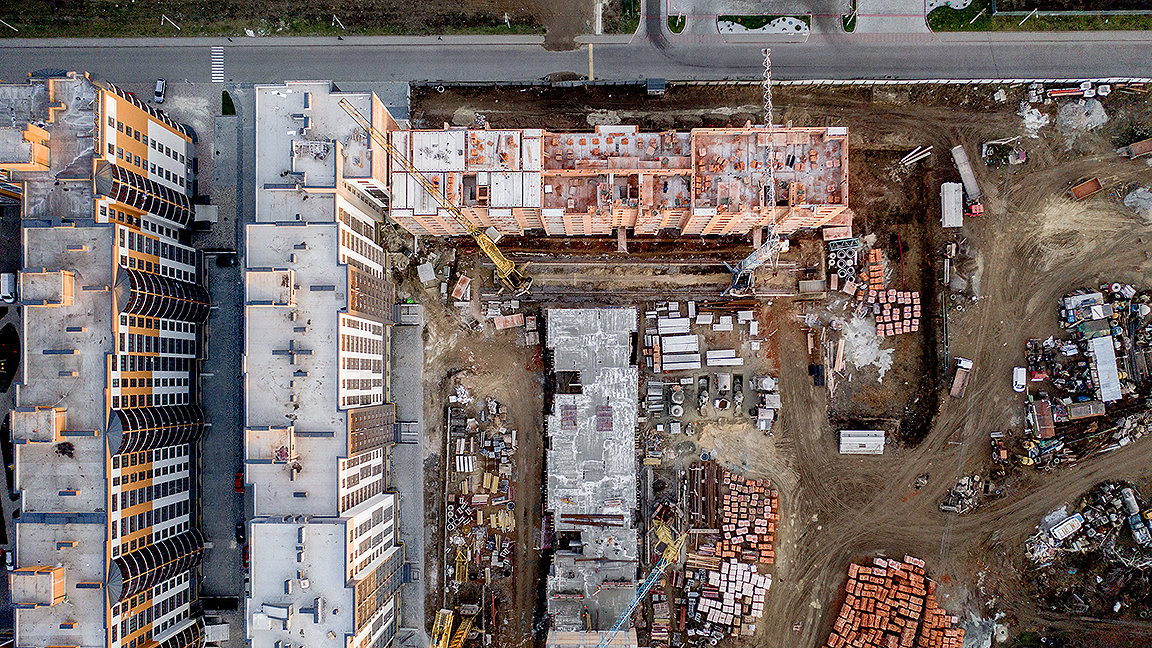 Overhead picture of high rise construction site