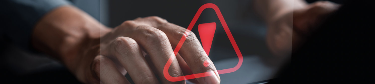 System warning caution sign for notification error and maintenance concept. cyber attack on computer network. Cybersecurity vulnerability, data breach, illegal connection, compromised information.