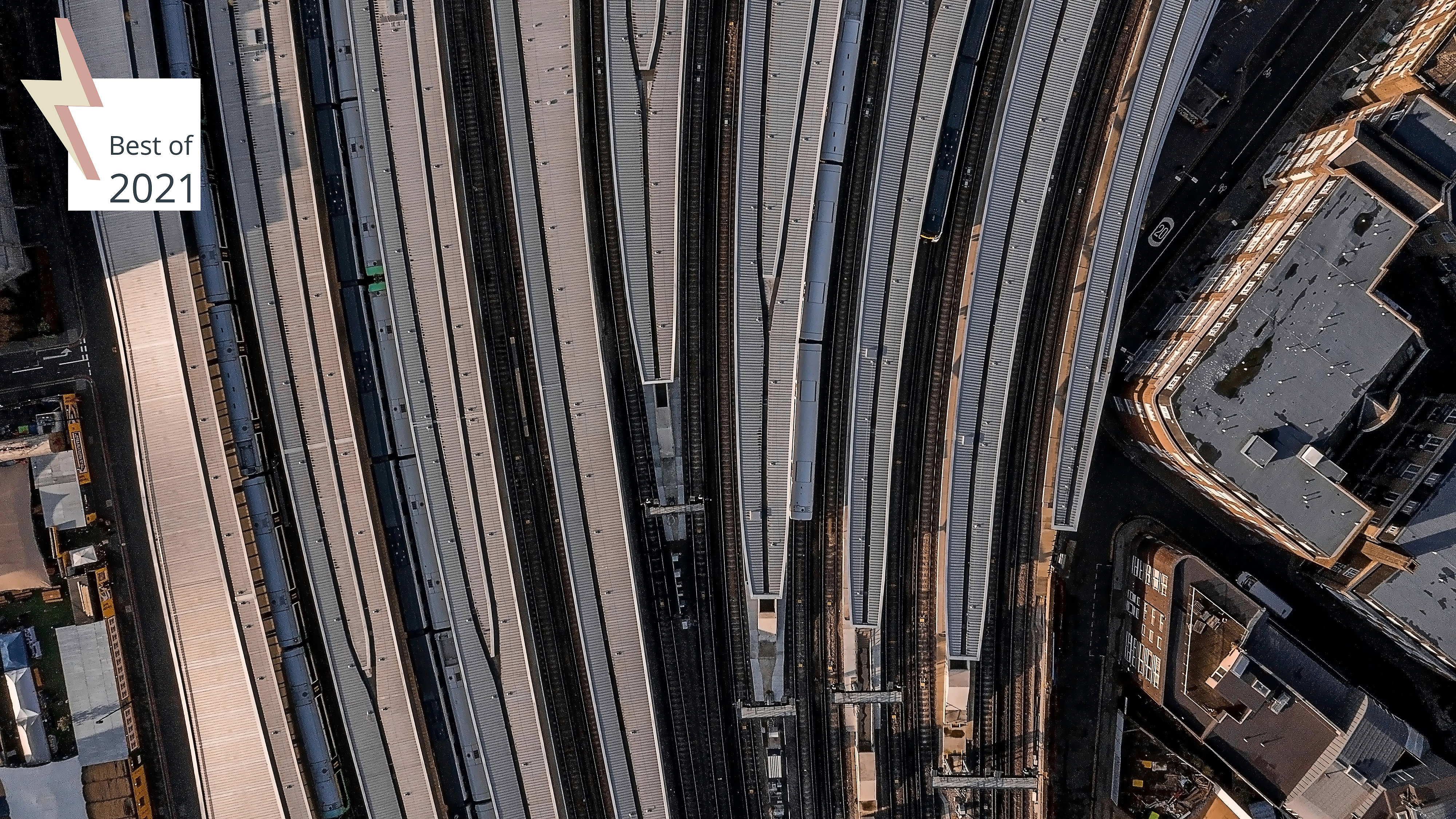 Aerial view of London Bridge train station, England