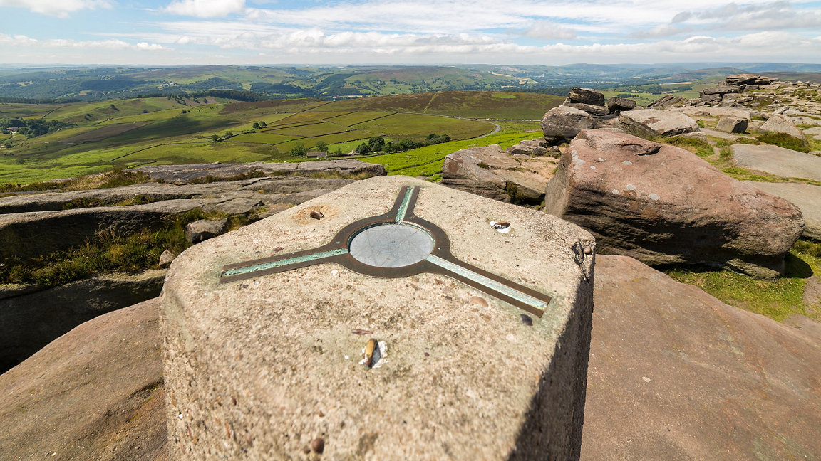 View across trig point and landscape