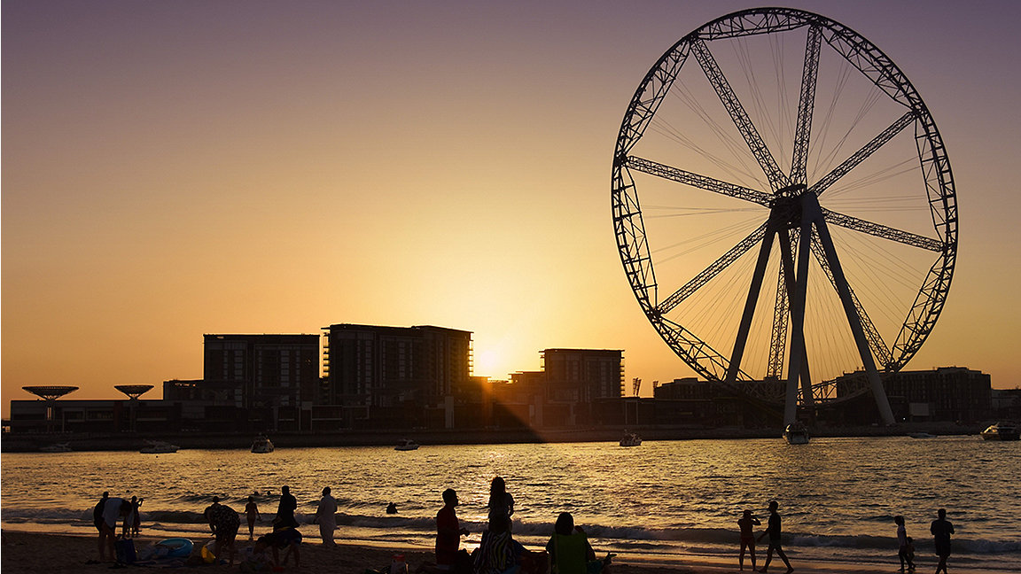 Silhouette of the world's largest ferris wheel in Dubai