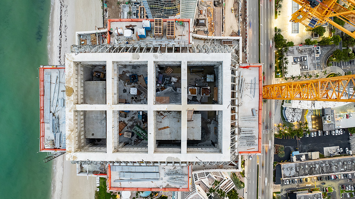 Overhead view of a high rise building in process of construction