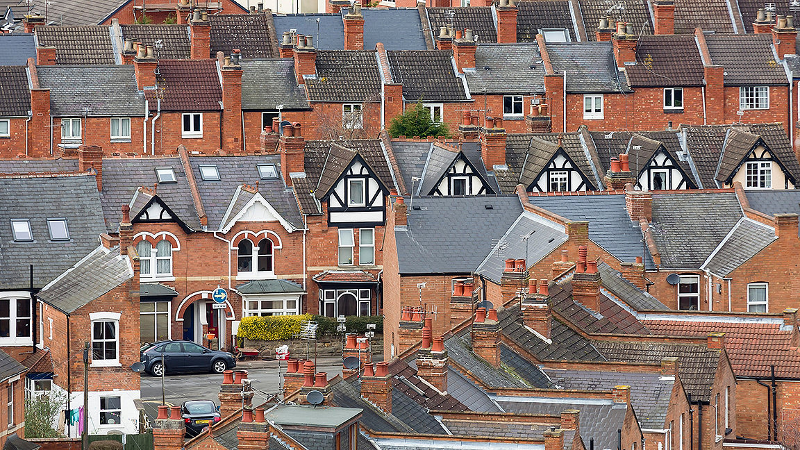 UK terraced houses viewed from above