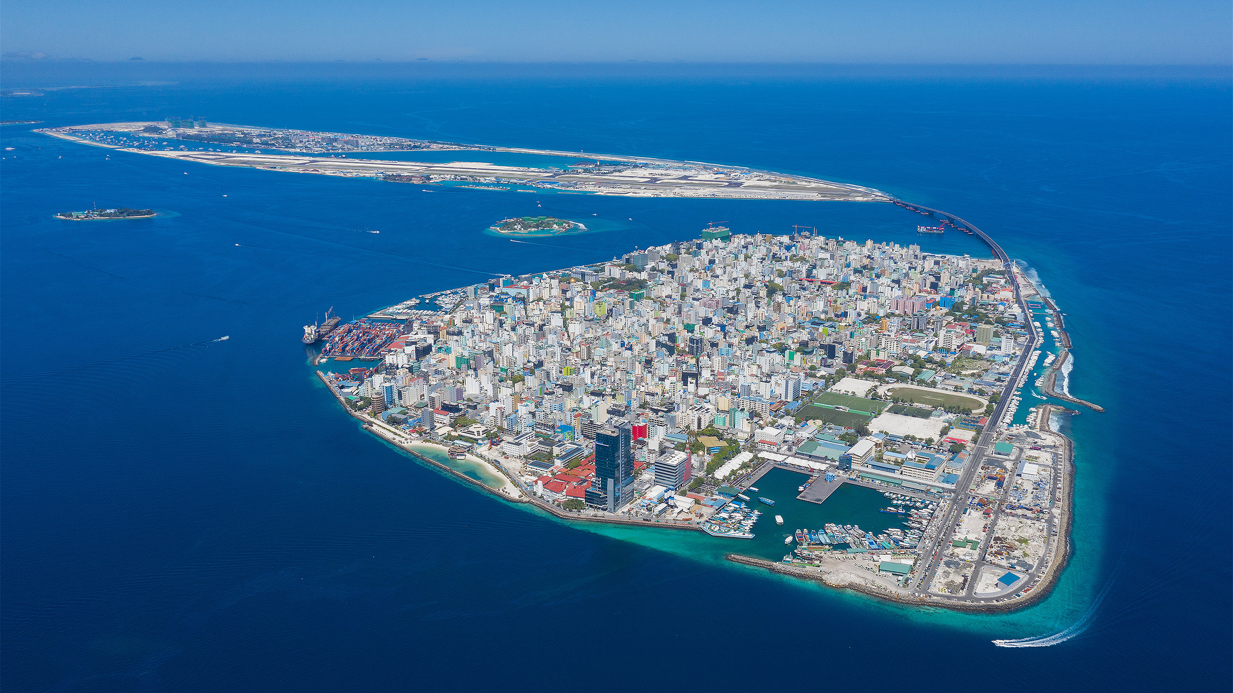 Male City, buildings on island in Maldives