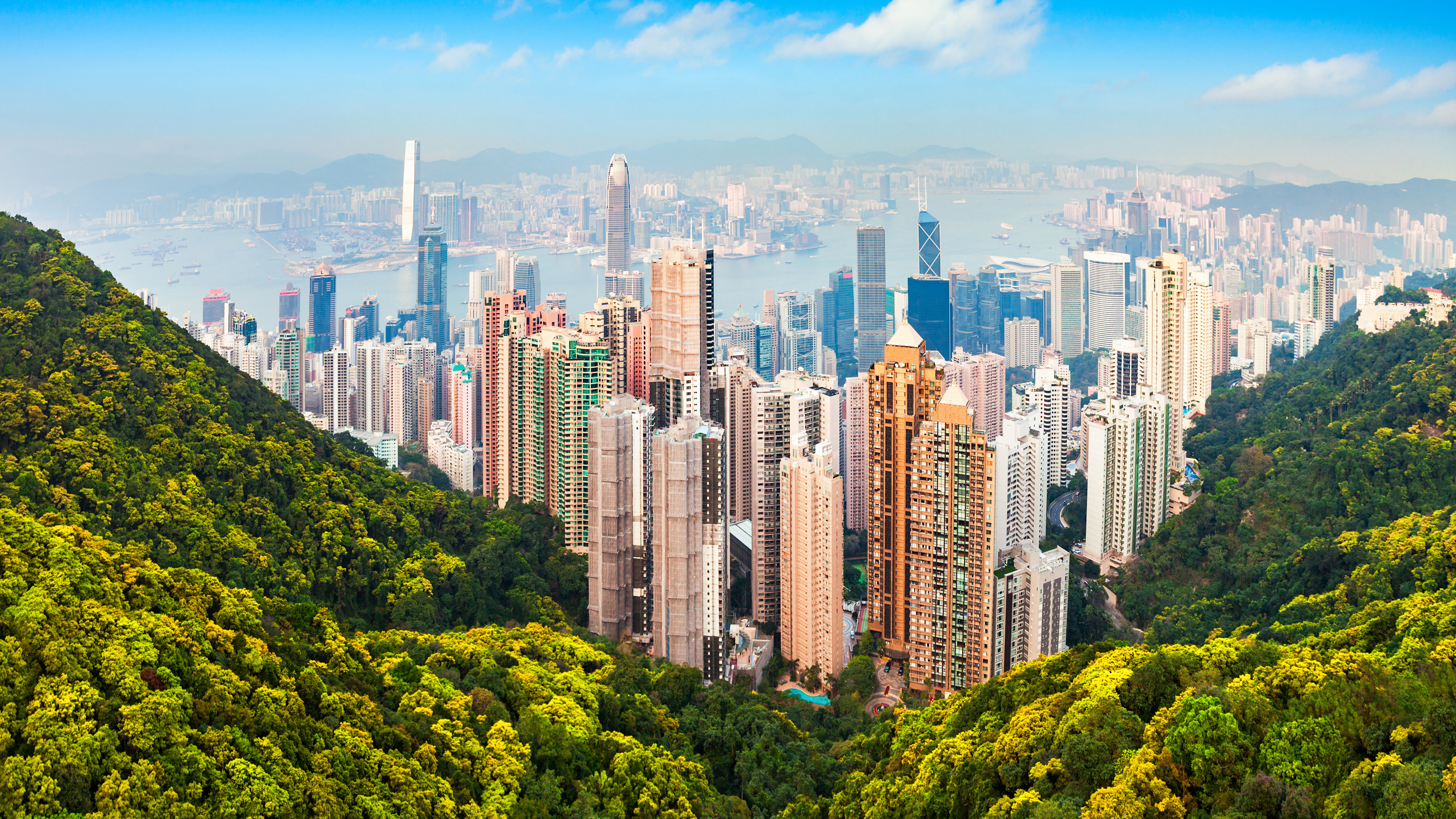 View of Hong Kong from the mountains towards the sea