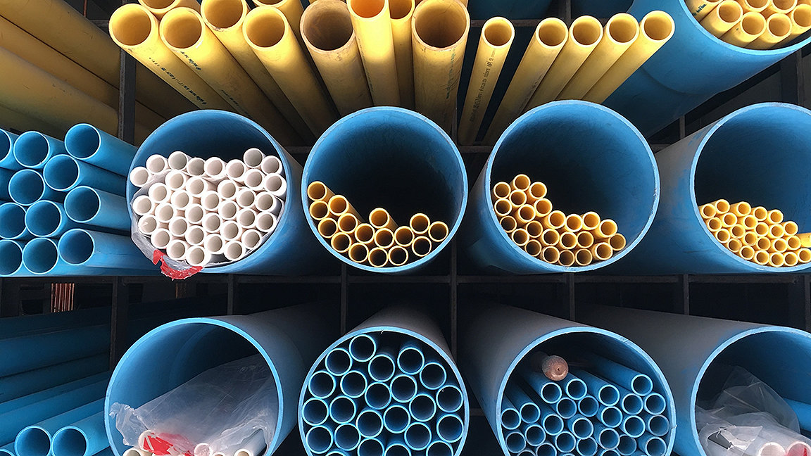 Stack of PVC plastic tubes