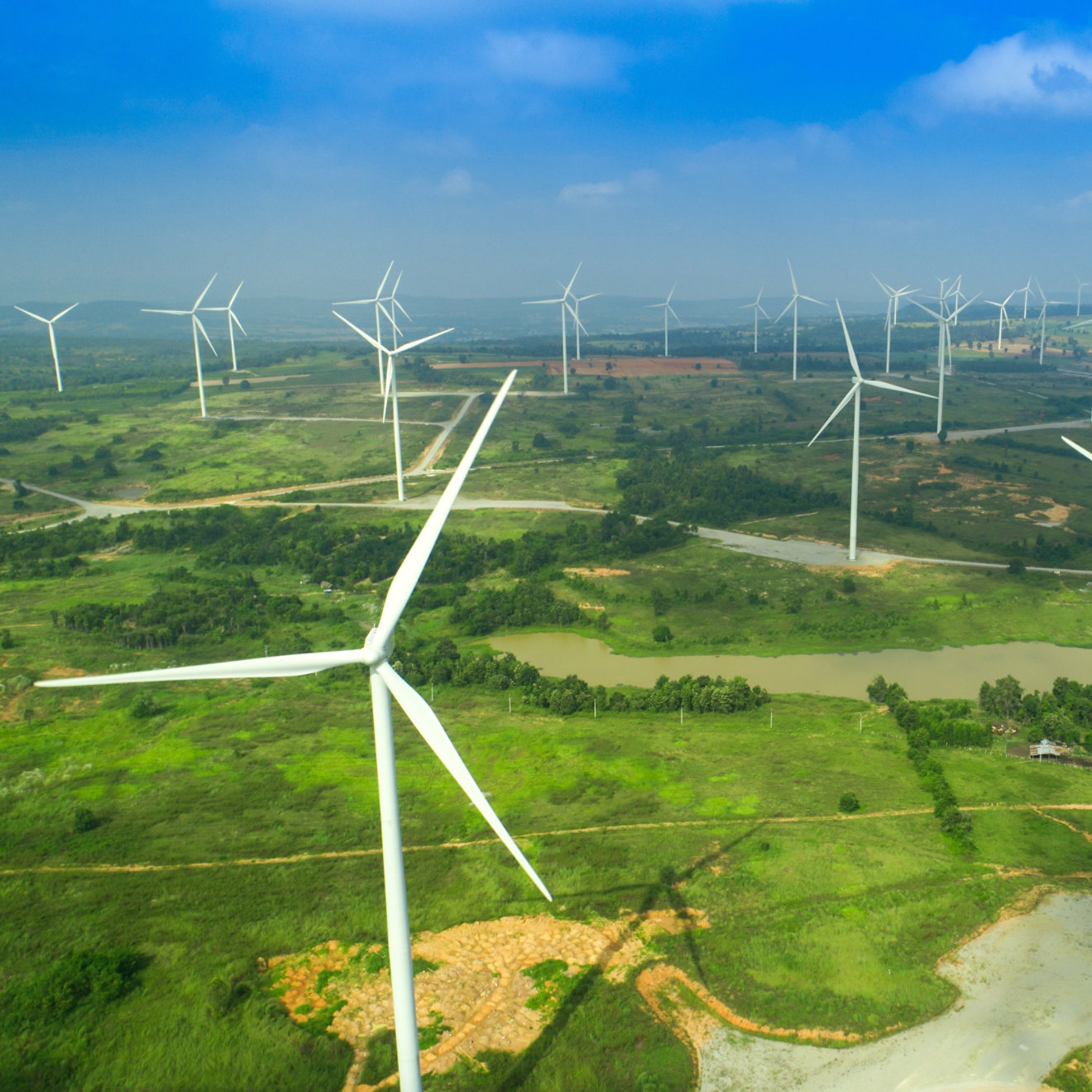 Windfarm on green hills