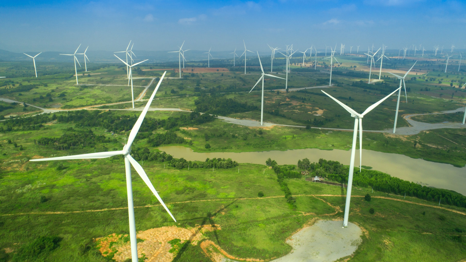 Windfarm on green hills