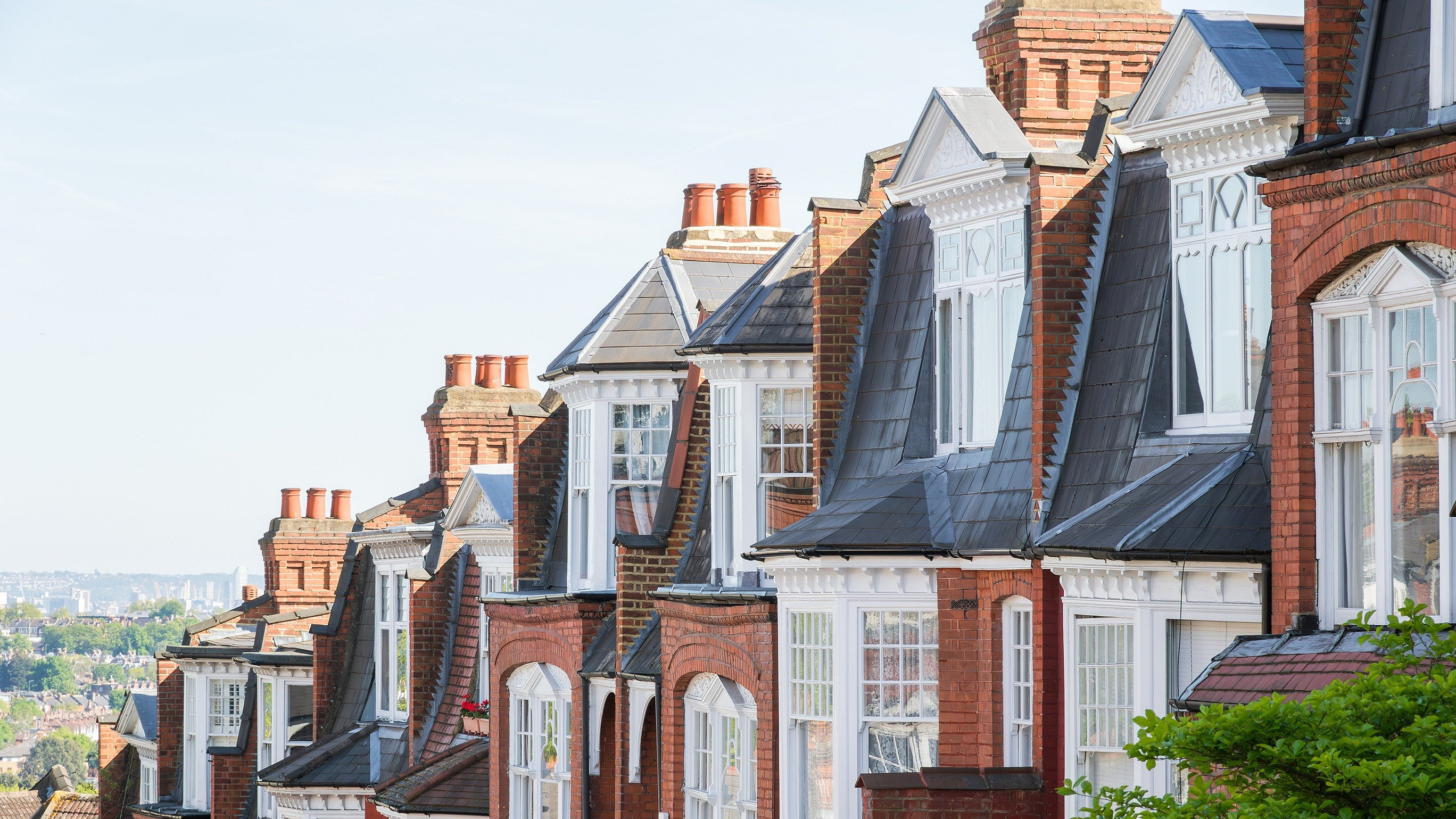 Row of terraced houses in Muswell Hill in North London, UK