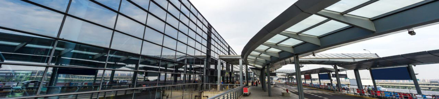 Airport with plane overhead