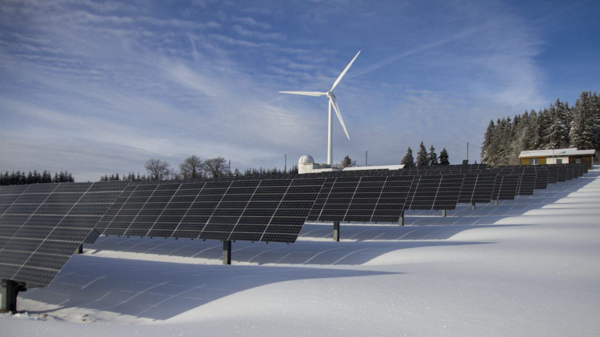 Solar panel field in snow