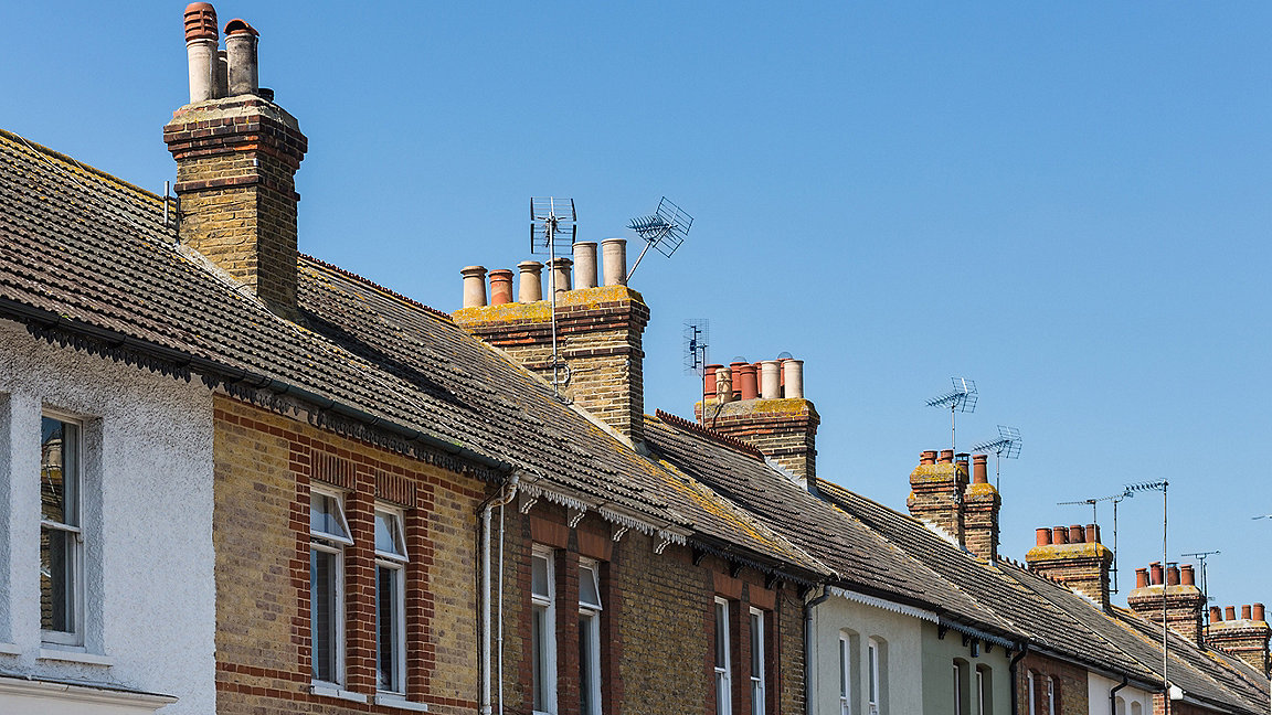 View of rooftops in a typical UK residential street