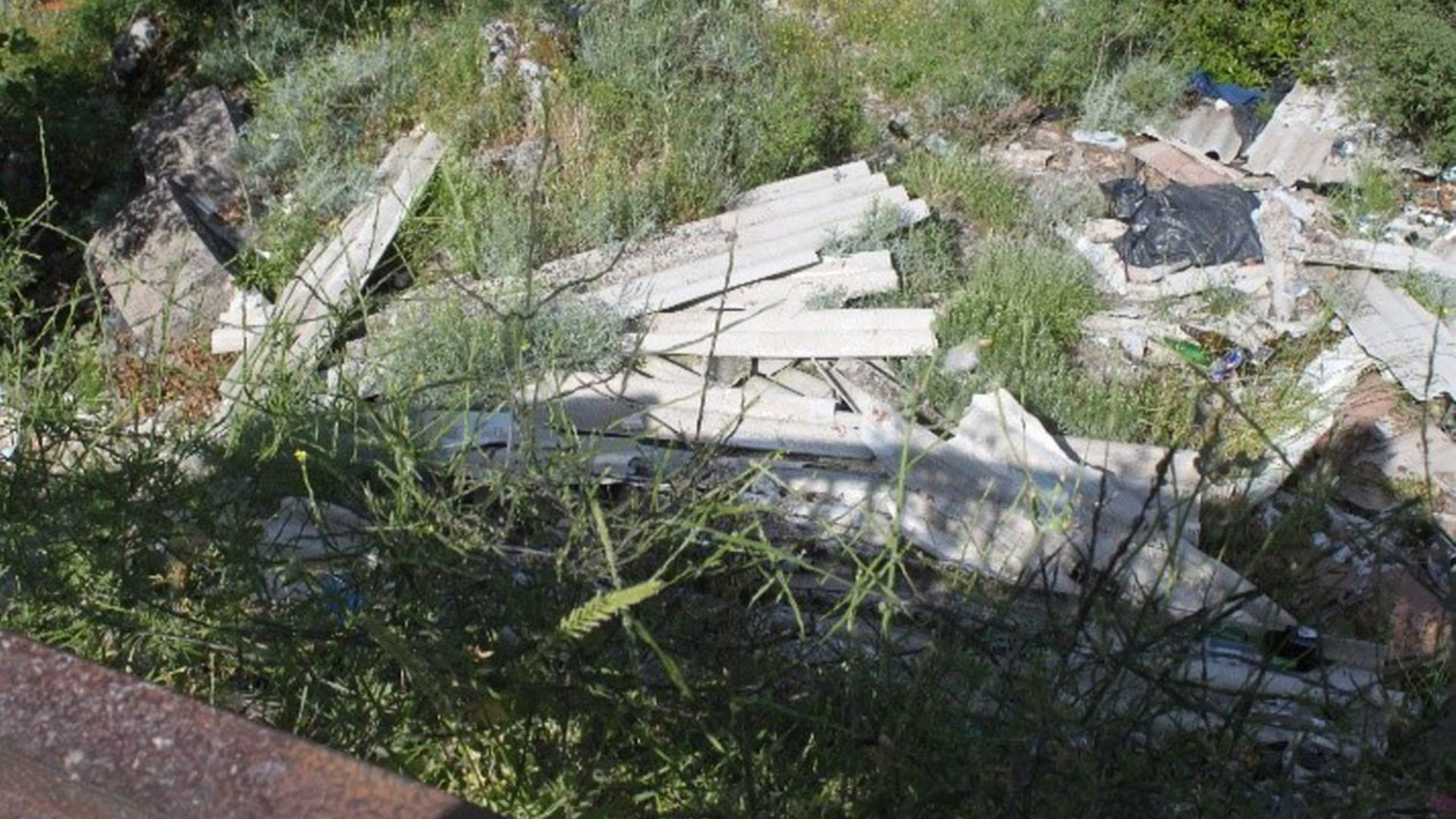 Fly tipped asbestos cement sheets