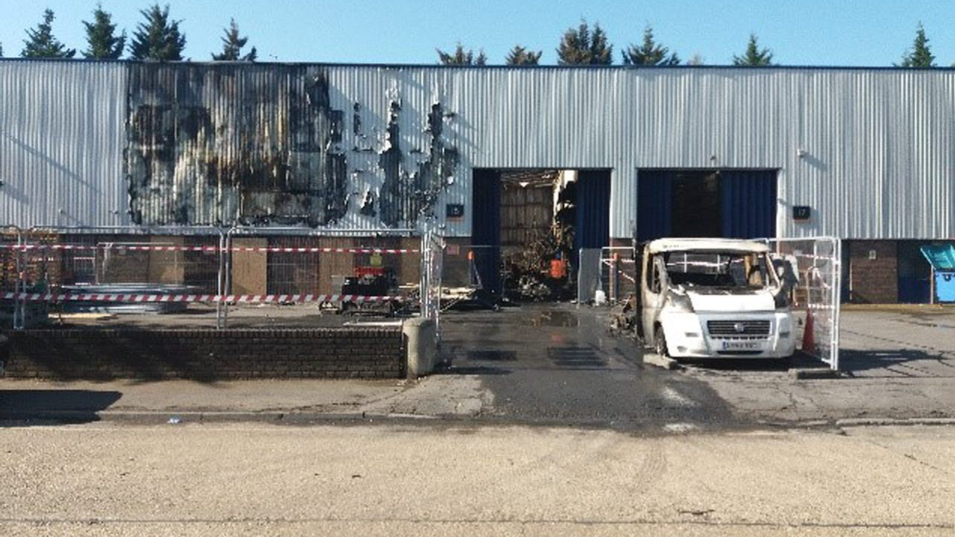 Industrial unit following fire damage contamination following building fire