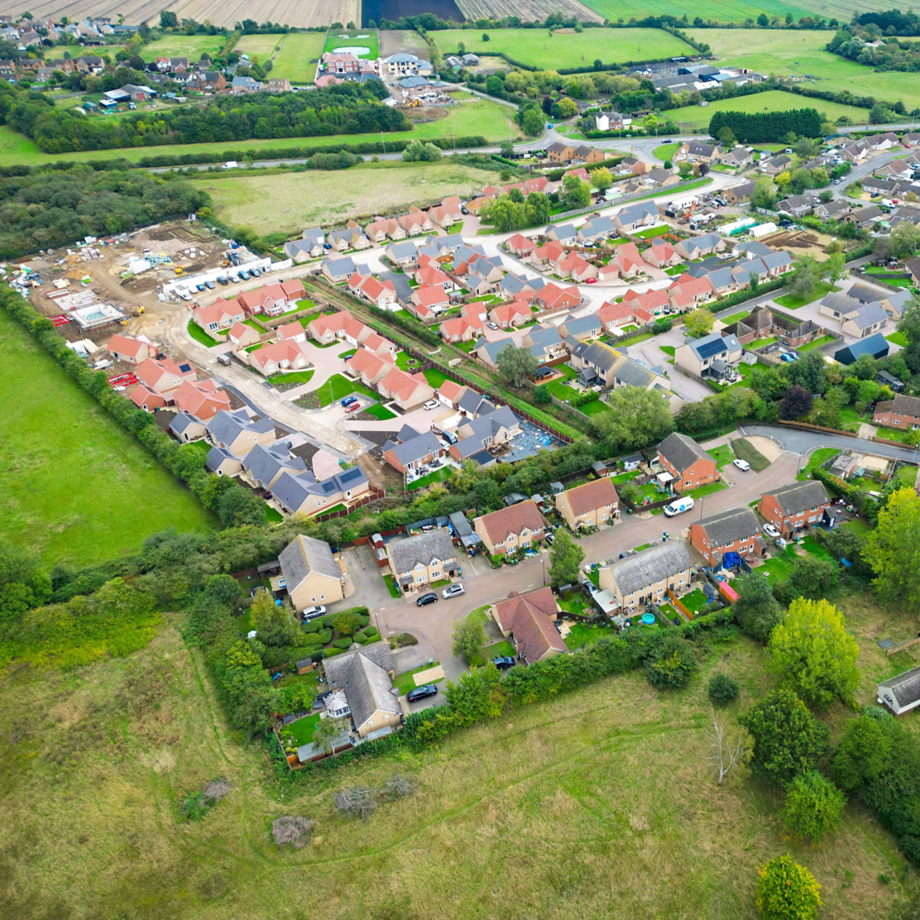 Birdseye view of houses in the uk