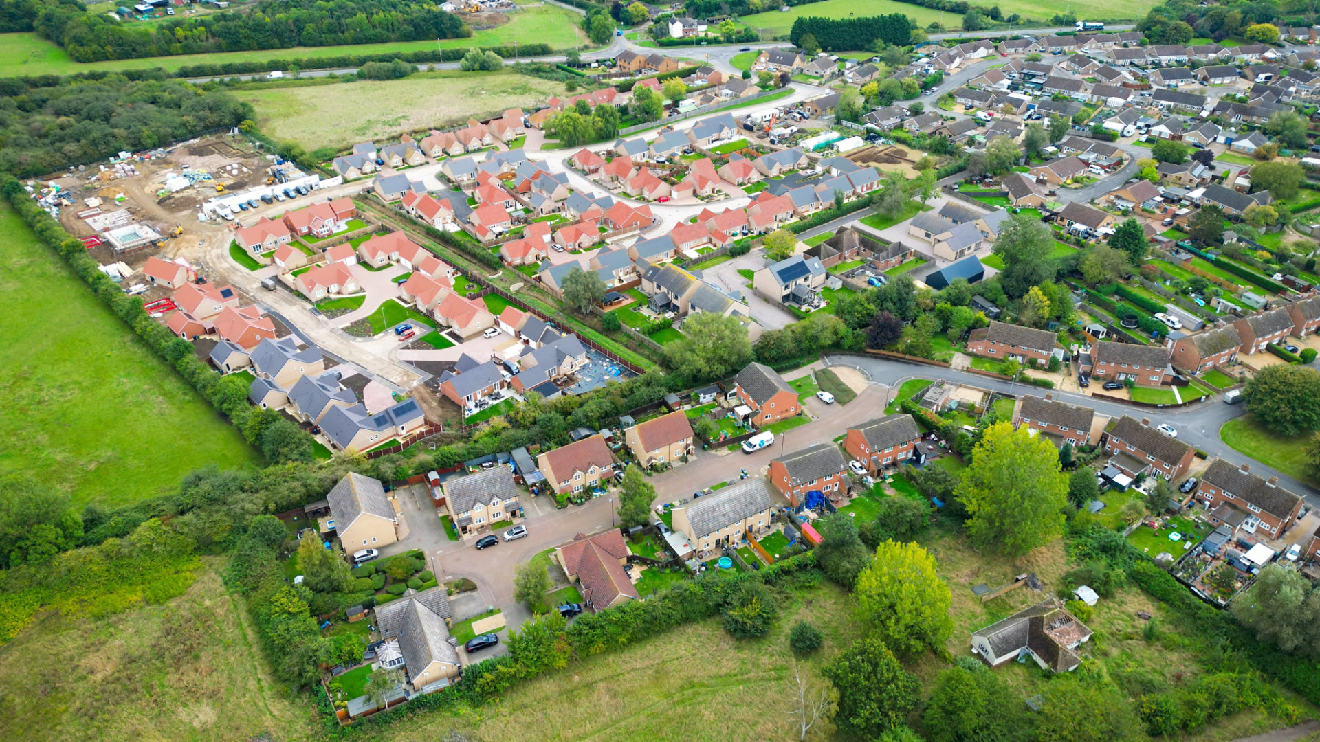 Birdseye view of houses in the uk