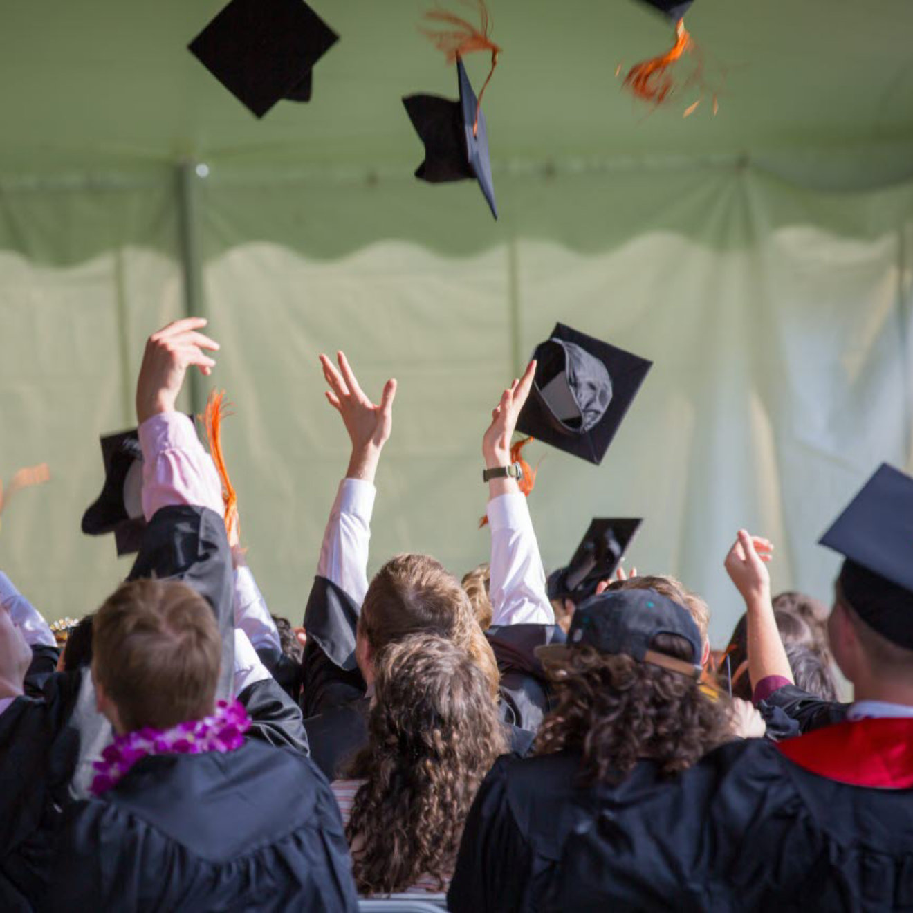 Graduates throwing their caps into the air