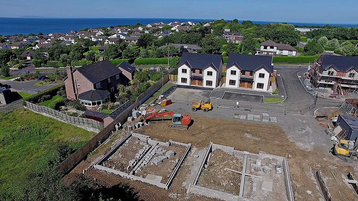 Overhead view of new homes being built in County Antrim, Northern Ireland