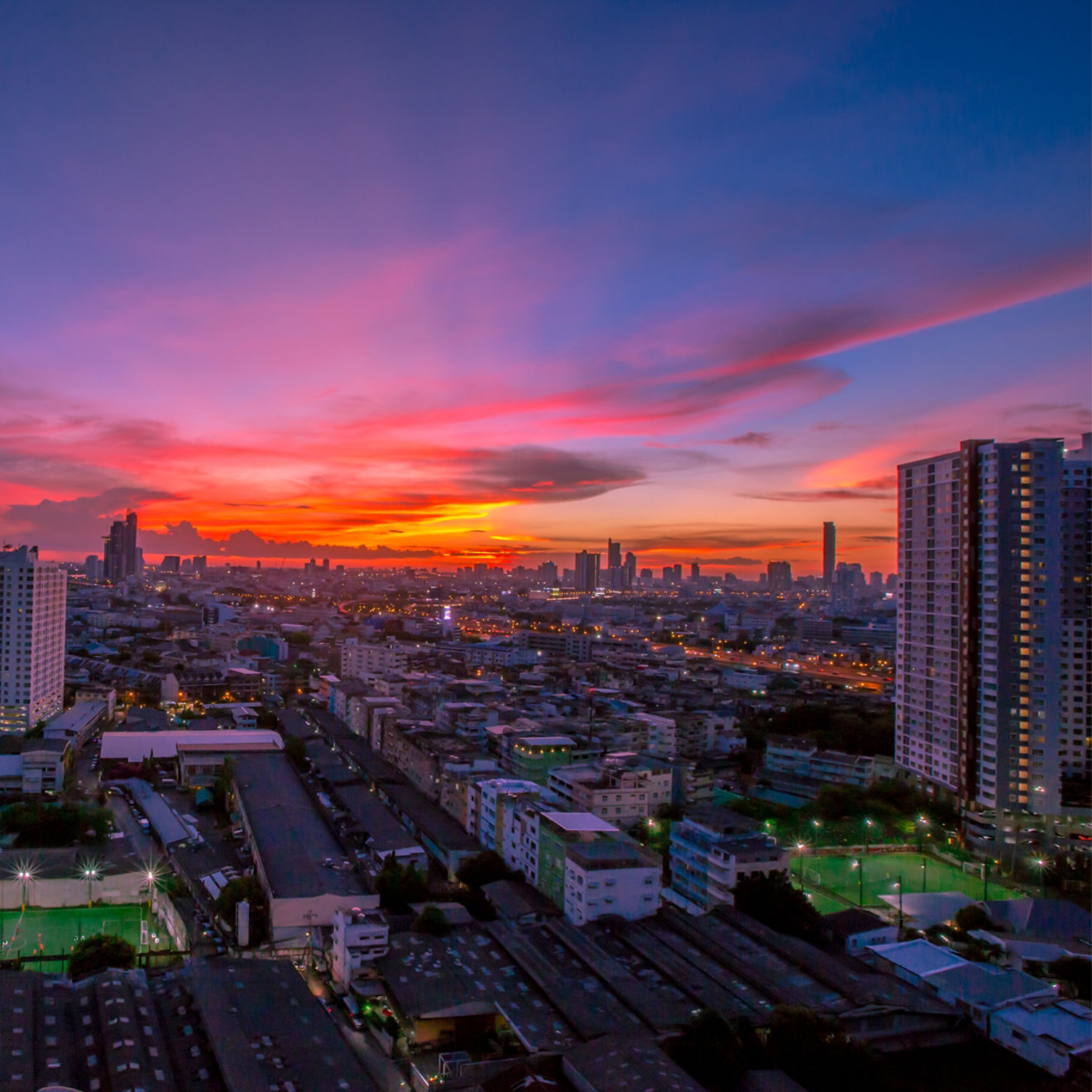 Sunset over city