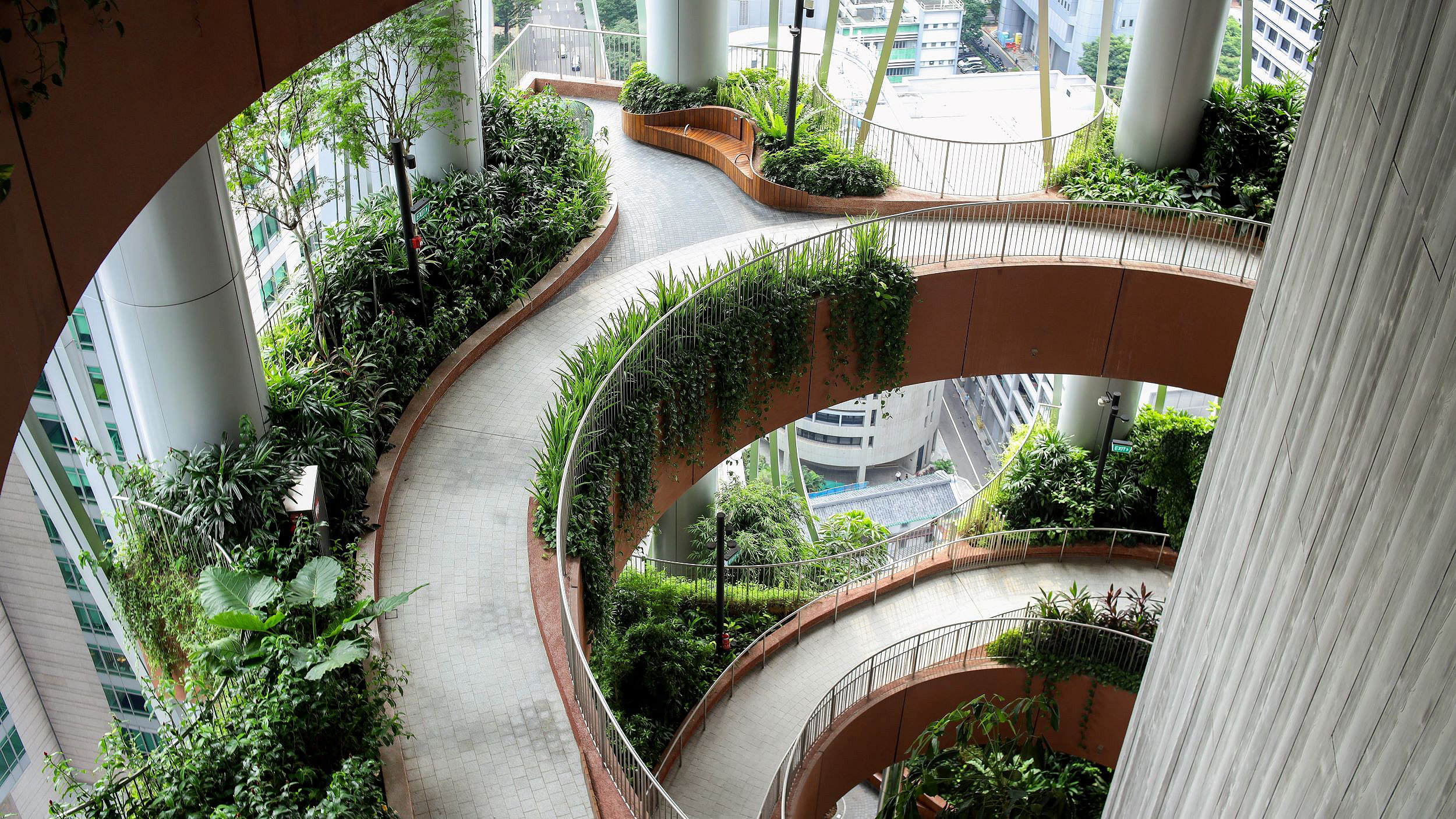 Sustainable Building Tower With Spiral Ramp And Garden