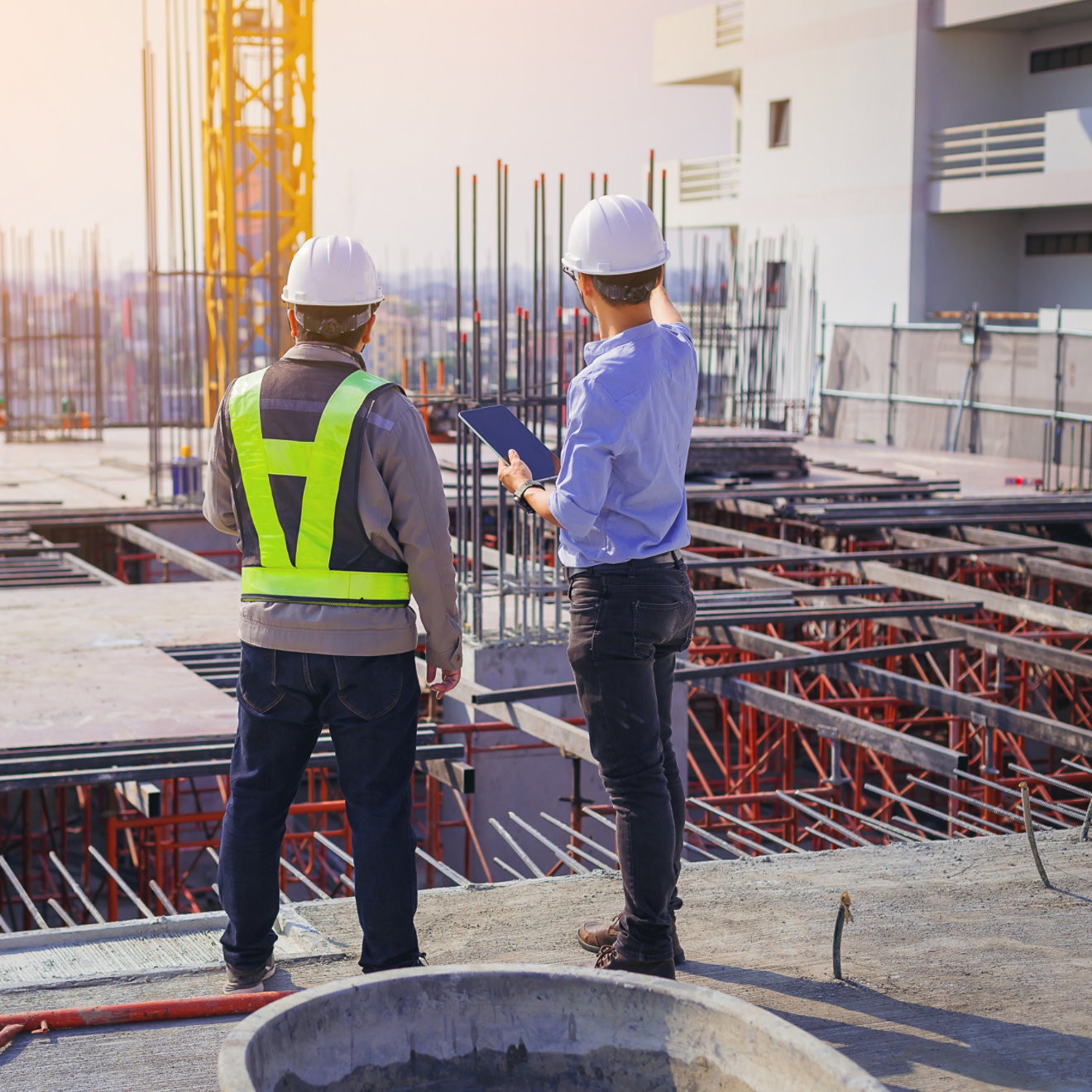 Construction workers on a building site