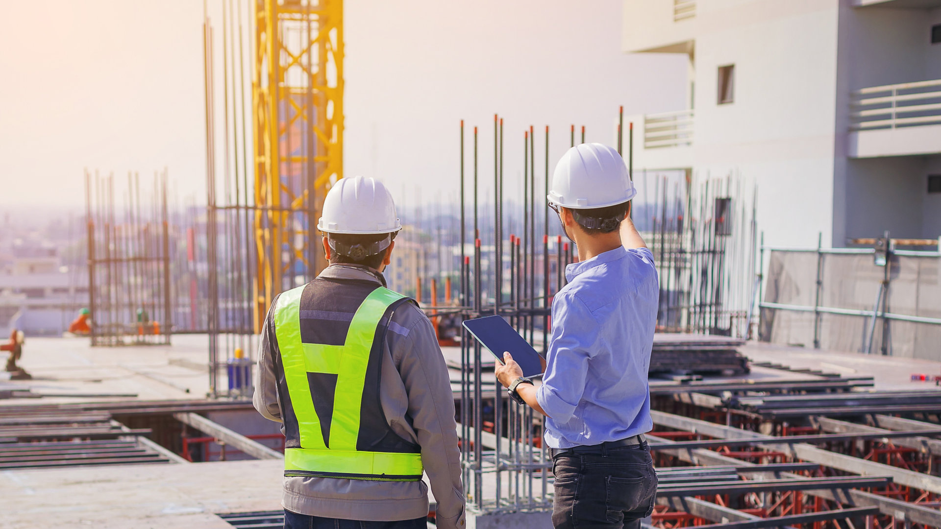 Construction workers on a building site