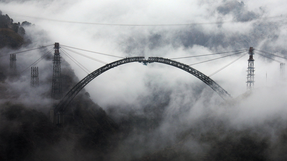 Chenab Bridge in the clouds