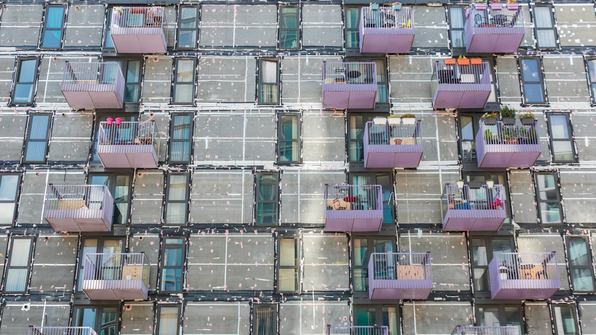 Close up of balconies on a highrise apartment building