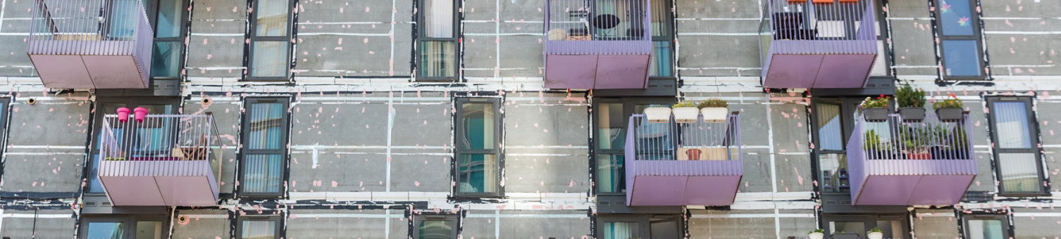 Close up of balconies on a highrise apartment building