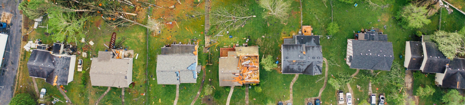  Houses with destroyed roofs after hurricane