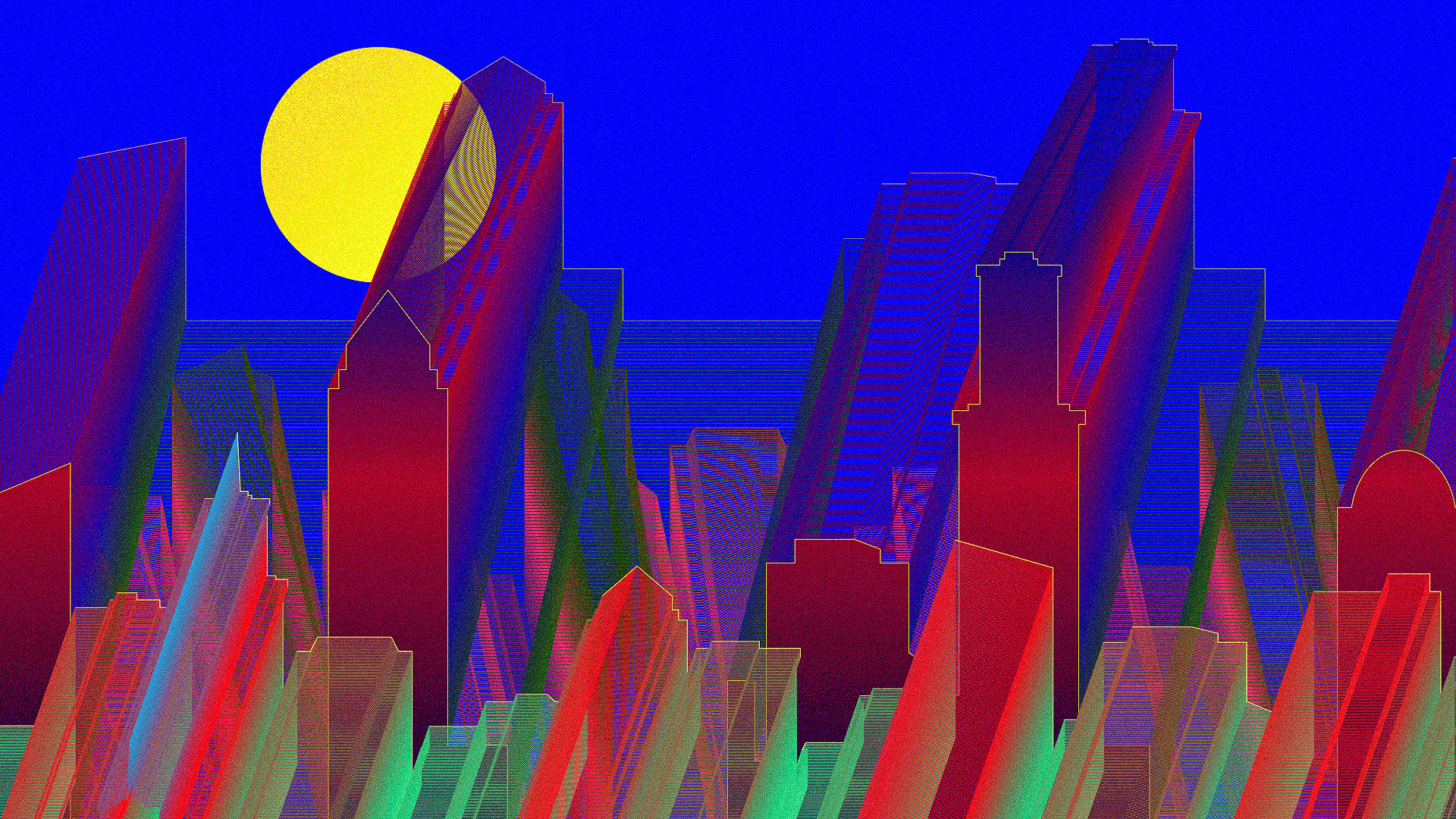 Illustration of a city made of sound waves