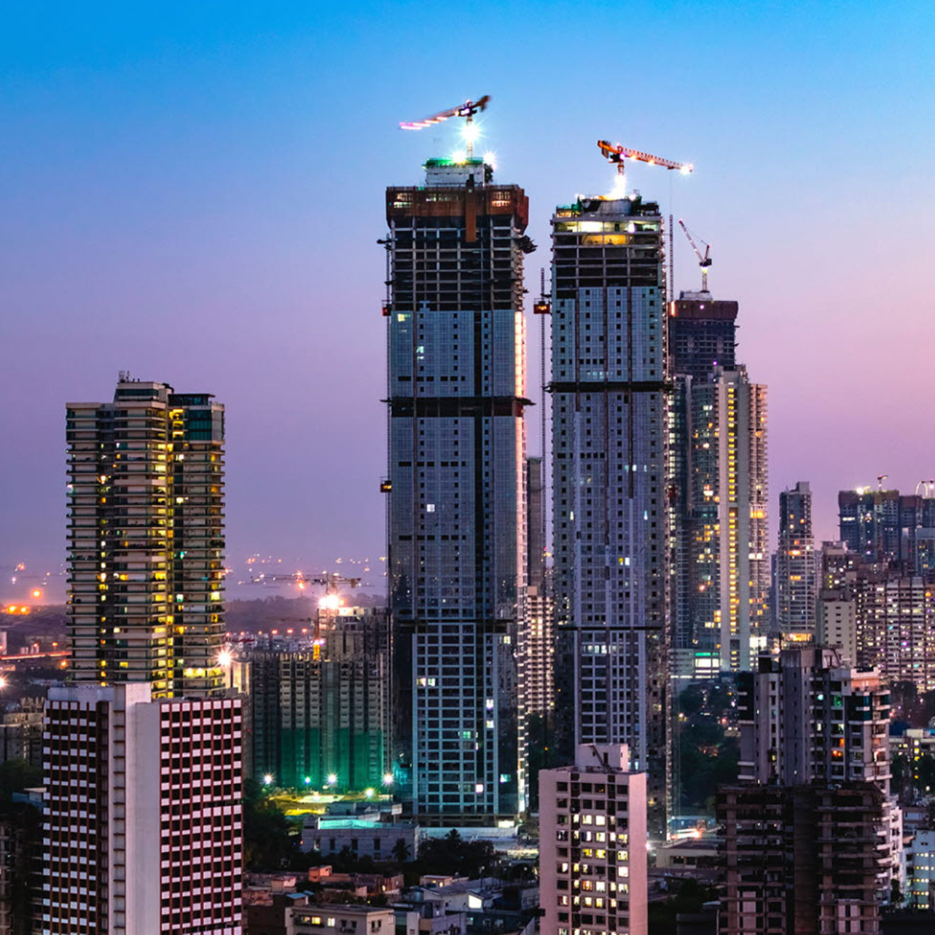 A cityscape showing construction of high rise buildings in India 