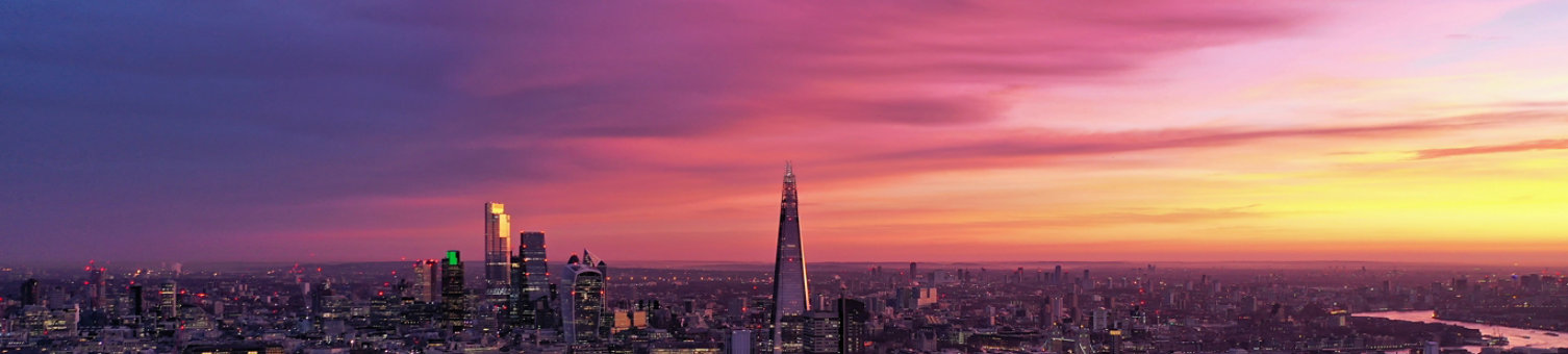 London cityscape with a purple sky
