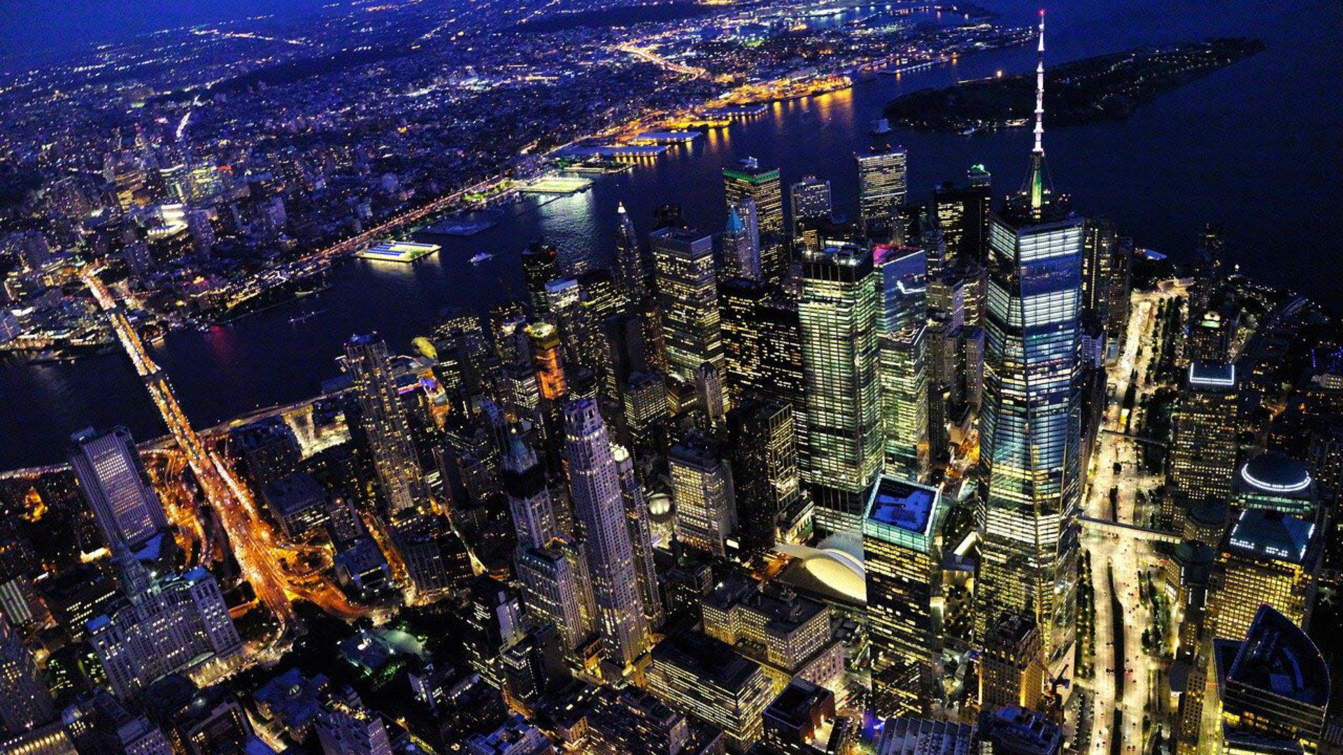 View from above of New York City at night