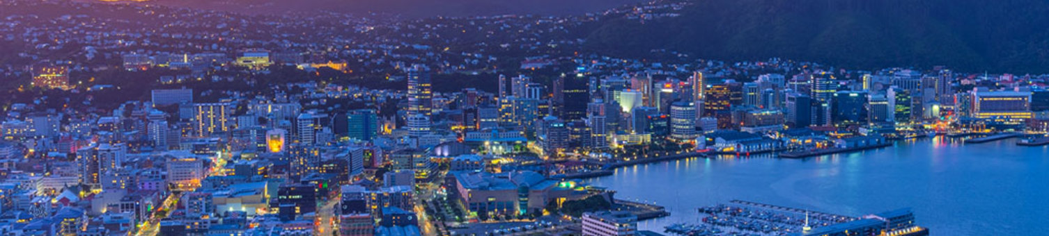 Sunset aerial view of Wellington, New Zealand