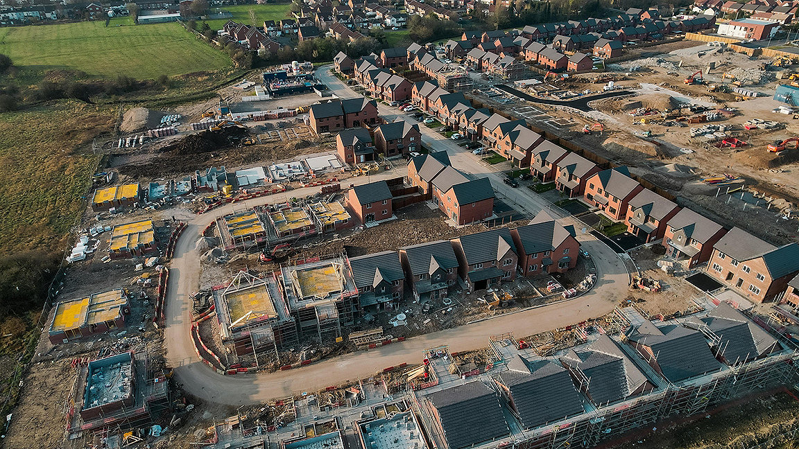 Overhead drone picture of housing estate construction site