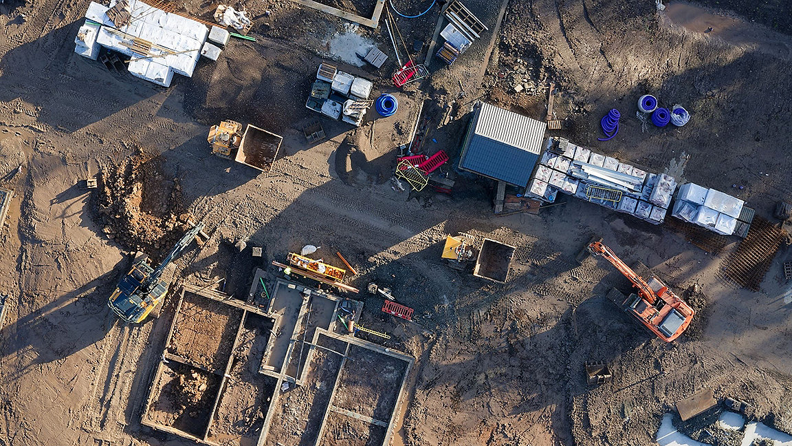 overhead shot of machinery on construction site