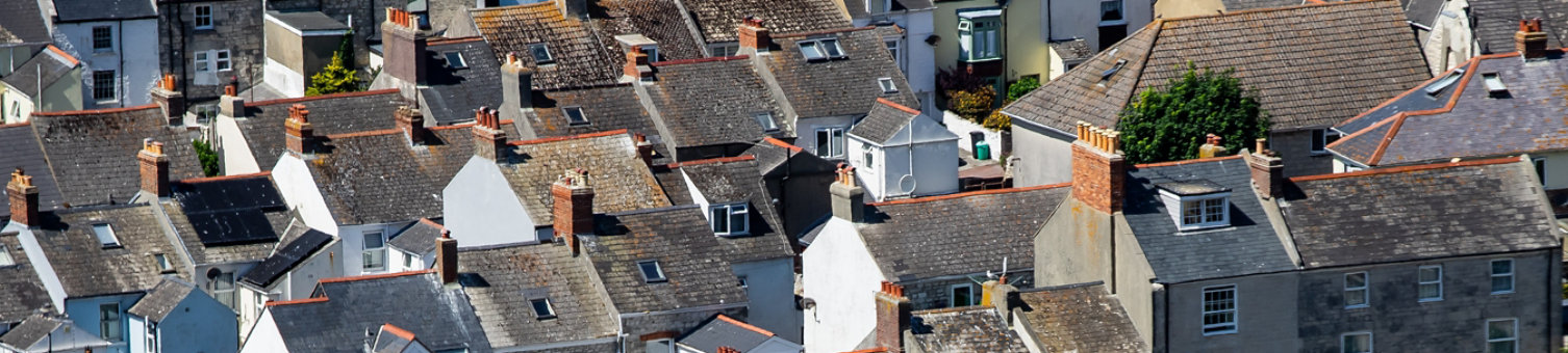 An aerial view of terraced residential housing