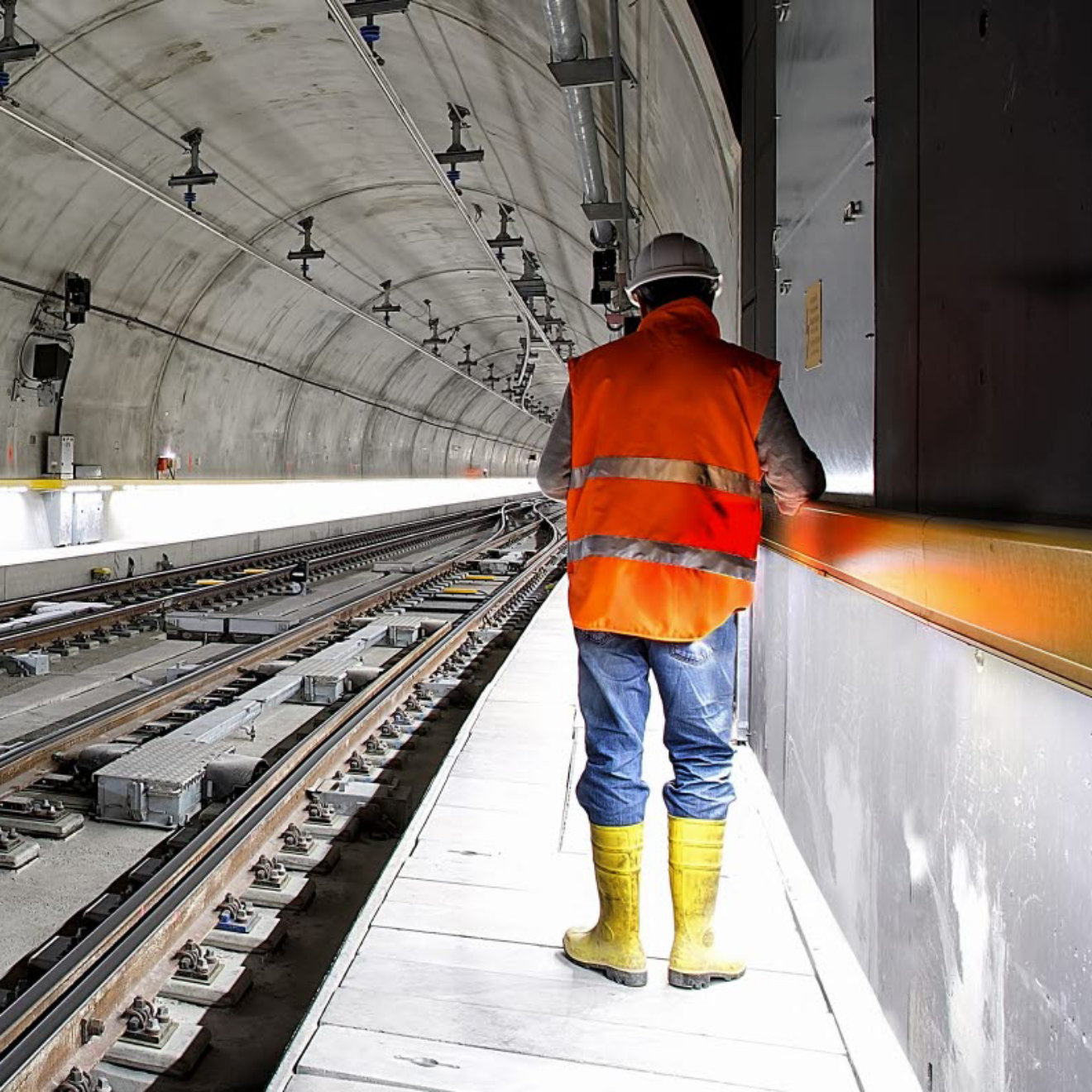 A worker in a rail tunnel