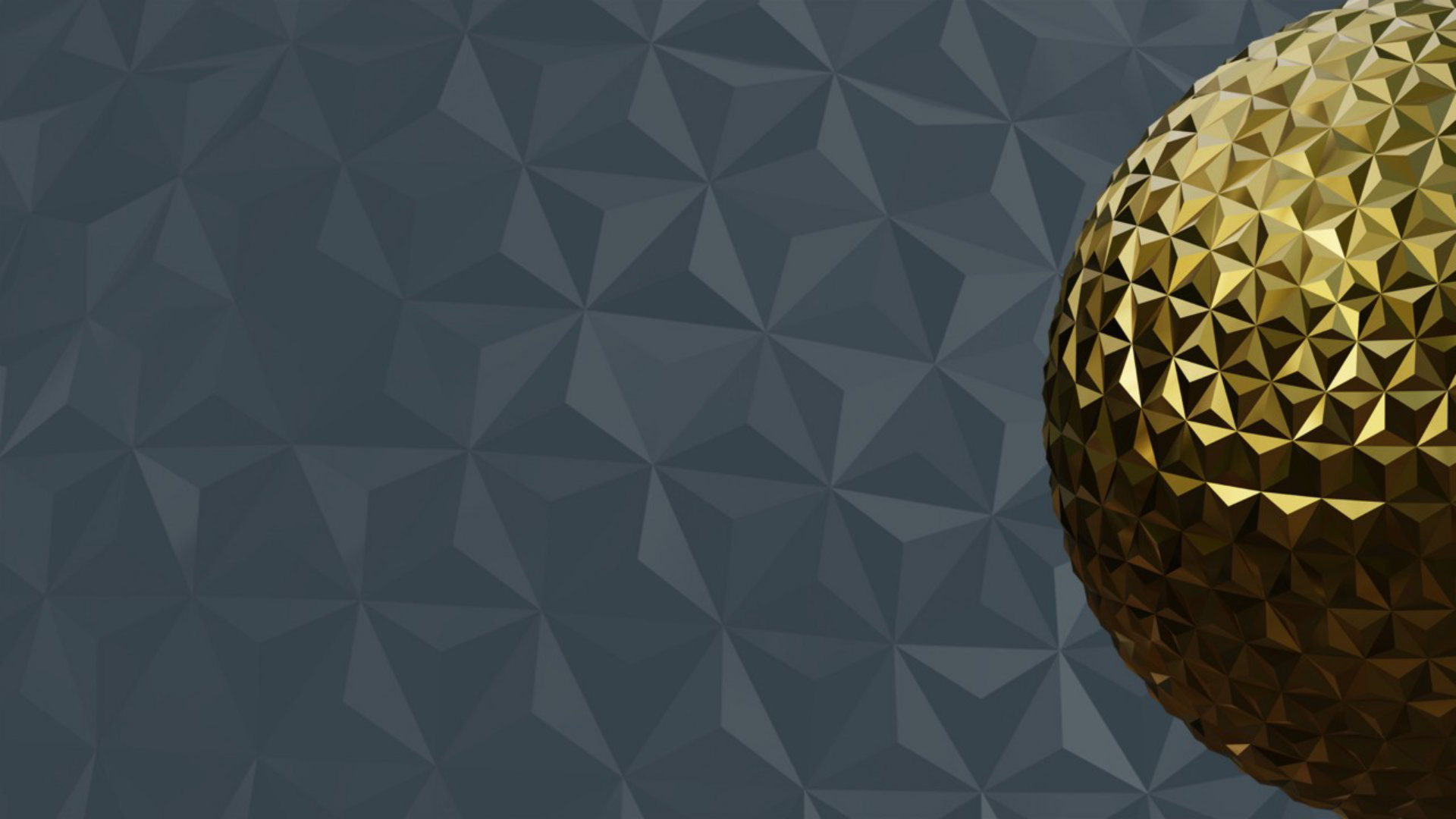 RICS Awards campaign image with dark grey geometric pattern and golden geometric ball overlayed