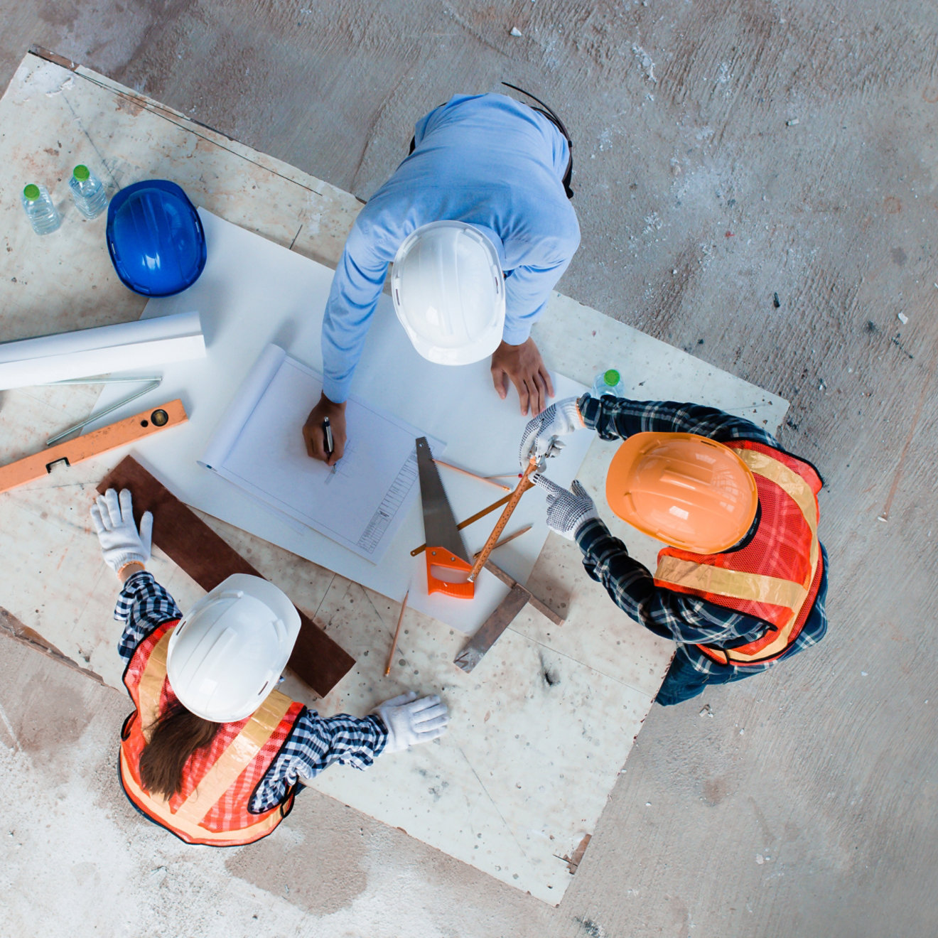 A construction worker viewed from above